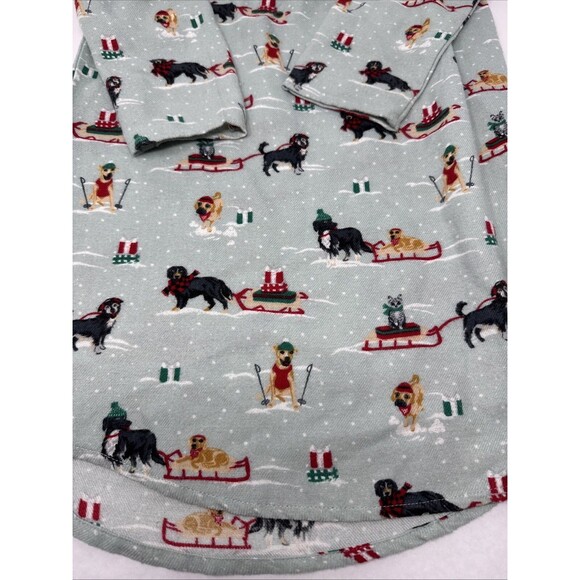 Lands End Nightgown Toddler Girl sz 4 Green Christmas Snow Dogs Sleds Pajama - Picture 3 of 7